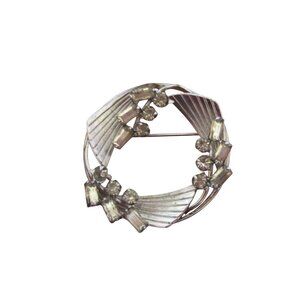 Vintage Marked Carl Art Sterling Silver w Rhinestones Brooch Pin